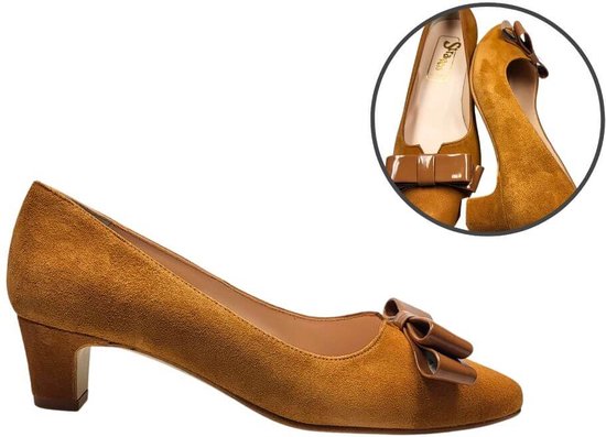 Stravers – Pump met strikje Cognac Bruin Suede Maat 45 Dames Grote Maten Pumps