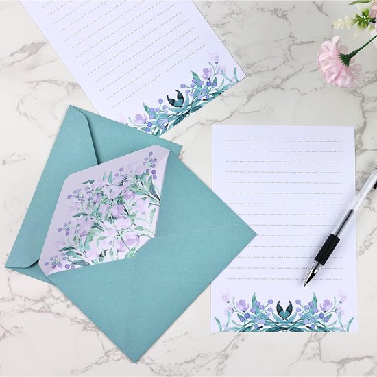Papier à Lettres Fleuri - 24 Feuilles + 12 Enveloppes - Stylé Pour Correspondance & Invitations