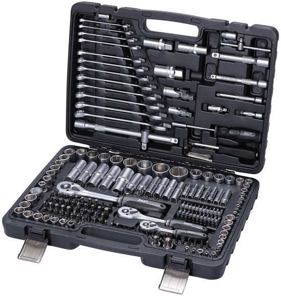 FAMEX 729-18 Professionele aluminium gereedschapskoffer set uitgerust met gereedschap - veel gereedschappen uit Duitse productie - 66-delige