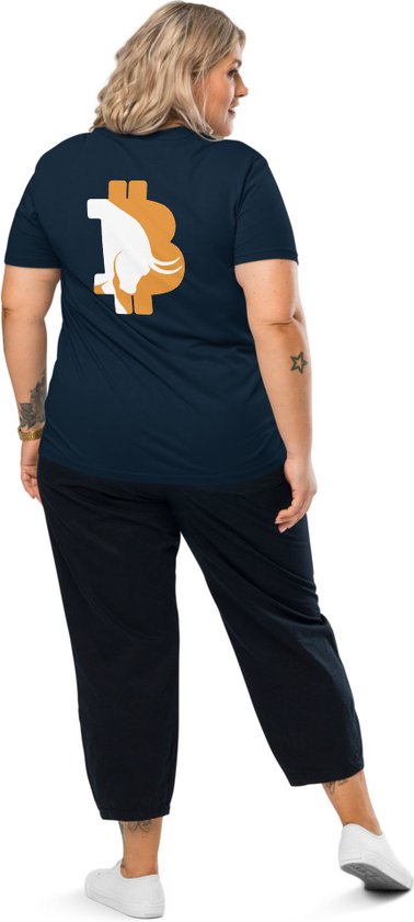 Bull Run - Bitcoin T-shirt - Rug Print - Unisex - 100% Biologisch Katoen - Kleur Marine Blauw - Maat S | Bitcoin cadeau| Crypto cadeau| Bitcoin T-shirt| Crypto T-shirt| Bitcoin Shirt| Bitcoin Merchandise| Crypto Merchandise| Bitcoin Kleding