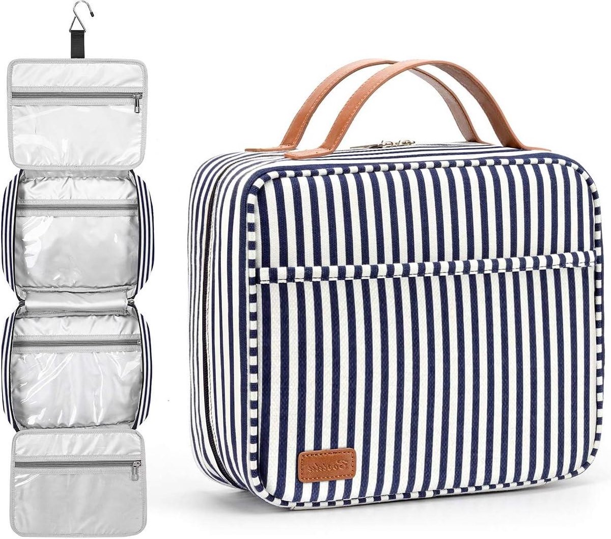Hangende Toilettas Waterdichte Jiemei Travel Wash Bag Voor Mannen Vrouwen Met 4 Compartimenten Opvouwbaar Compact Formaat Super Duurzame Stof