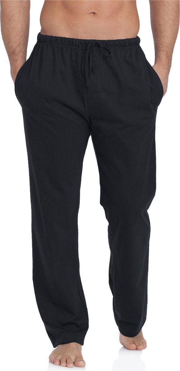 Timone TI-TPP-002 Heren Pajamabroek - lang - met zakken - elastische tailleband met koord - 100% Katoen - Zwart - 4XL