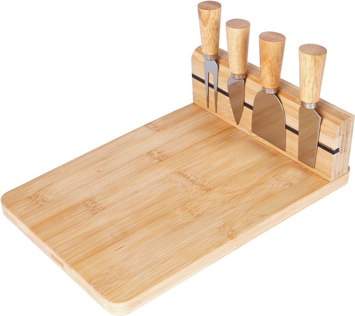 Kaasplank met Kaasmes Bamboe 5 delig - Serveerplank - Kaasmessen - Set - Hapjesplank - Mesjes - Snijplank — cadeau in Kookcadeaus - foto 4