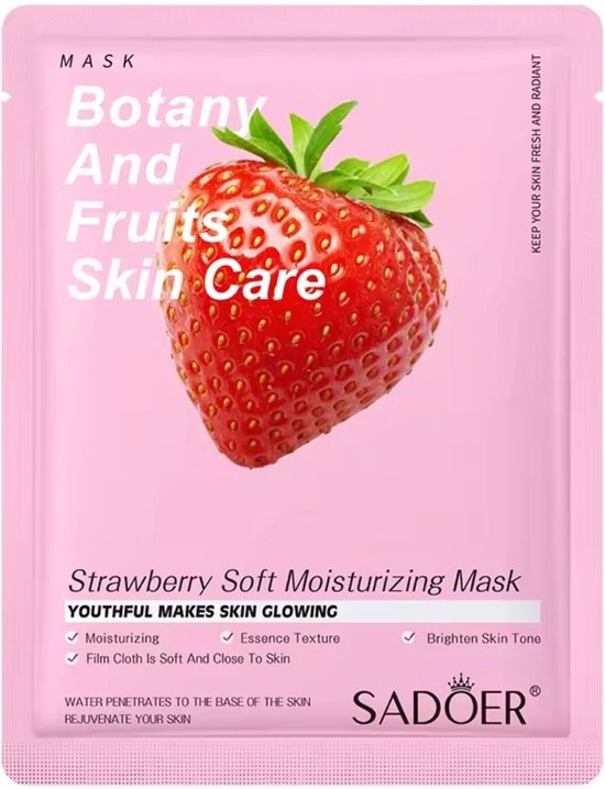 Gezichtsmasker Sadoer met Aardbei anti-aging effect set 20 stuks
