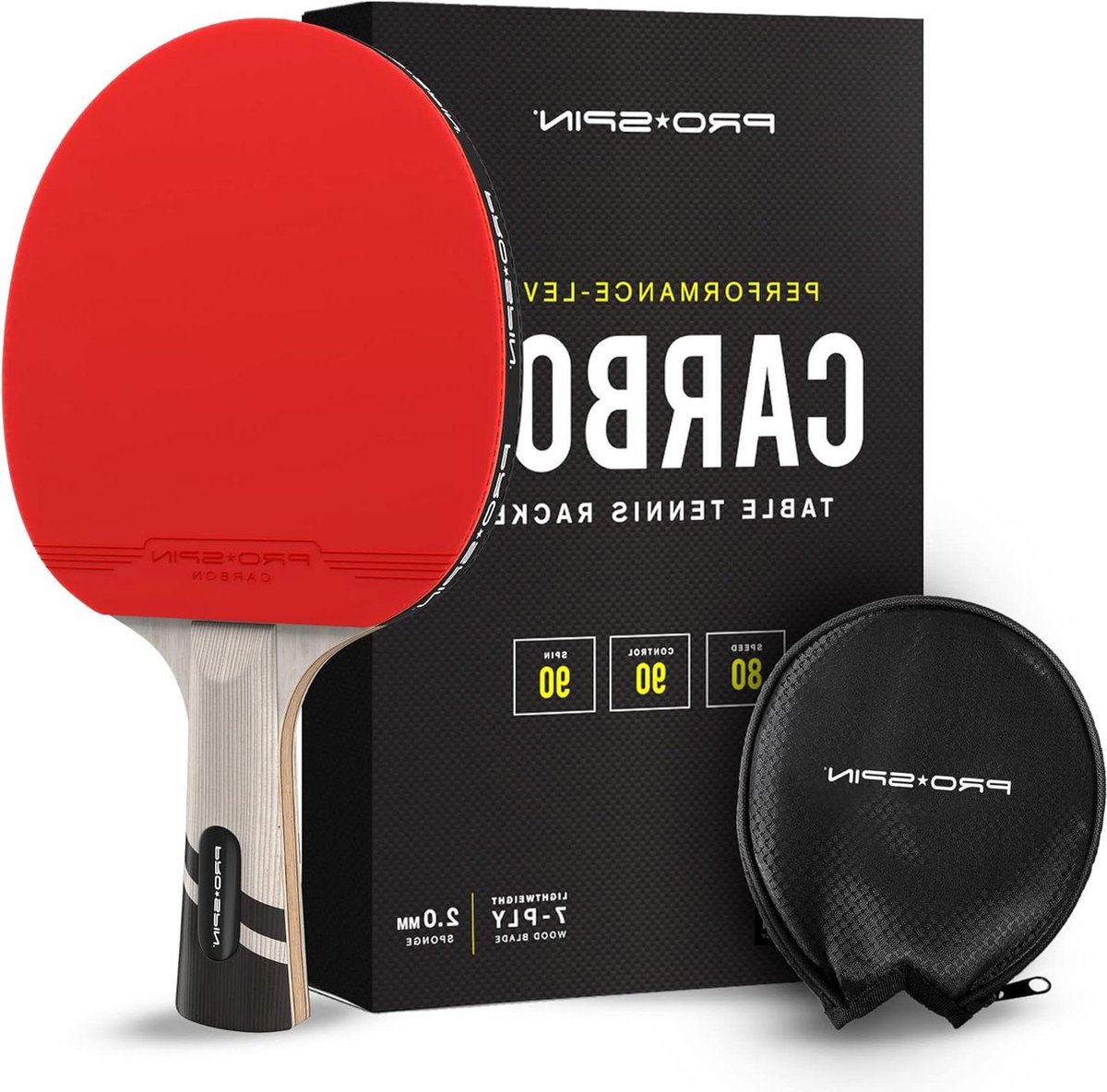 Ping Pong Batje 7-laags Offensief Rubber | Koolstofvezel Blad 20 mm Spons Hoogwaardig - Beschermhoes - Elite Serie Tafeltennis Batje