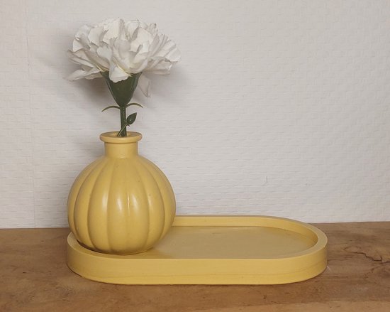 Vase & Bol - Set de 2 - Jaune ocre - Acryl - Nervures convexes