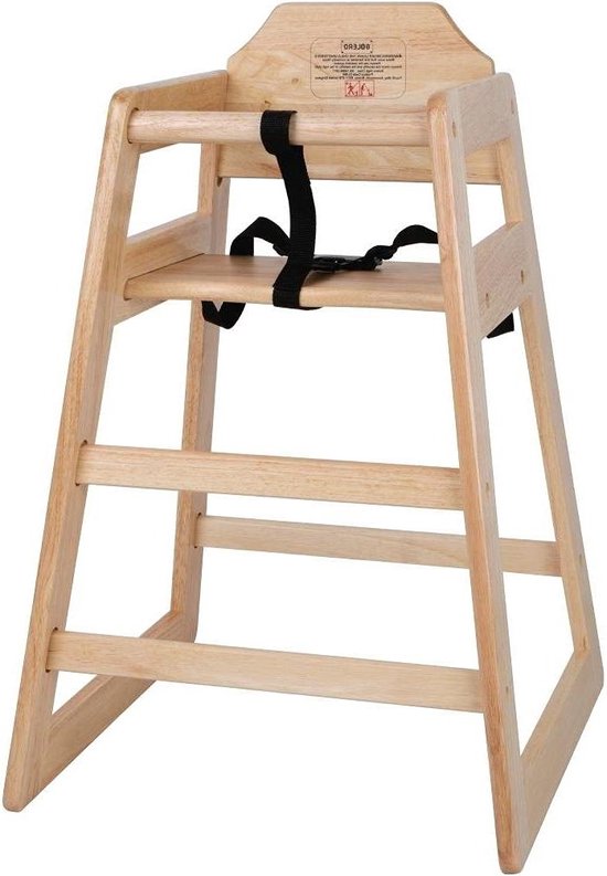 Chaise haute pour bébé et tout-petit en bois finition naturelle - hauteur d'assise 500 mm - convient jusqu'à 36 mois - avec ceinture abdominale 3 points - DL900.