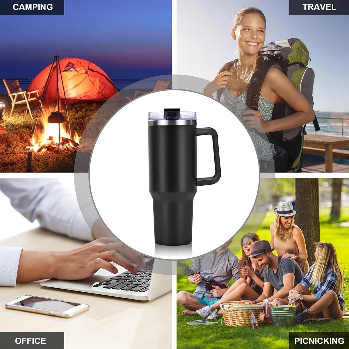 Iced Coffee Cup met Deksel en Rietje - 750ml Geïsoleerde RVS Beker