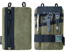 Kleine EDC-zaktas van gewaxt canvas met 5 zakken voor zaklamp en notitieboekje - Groen