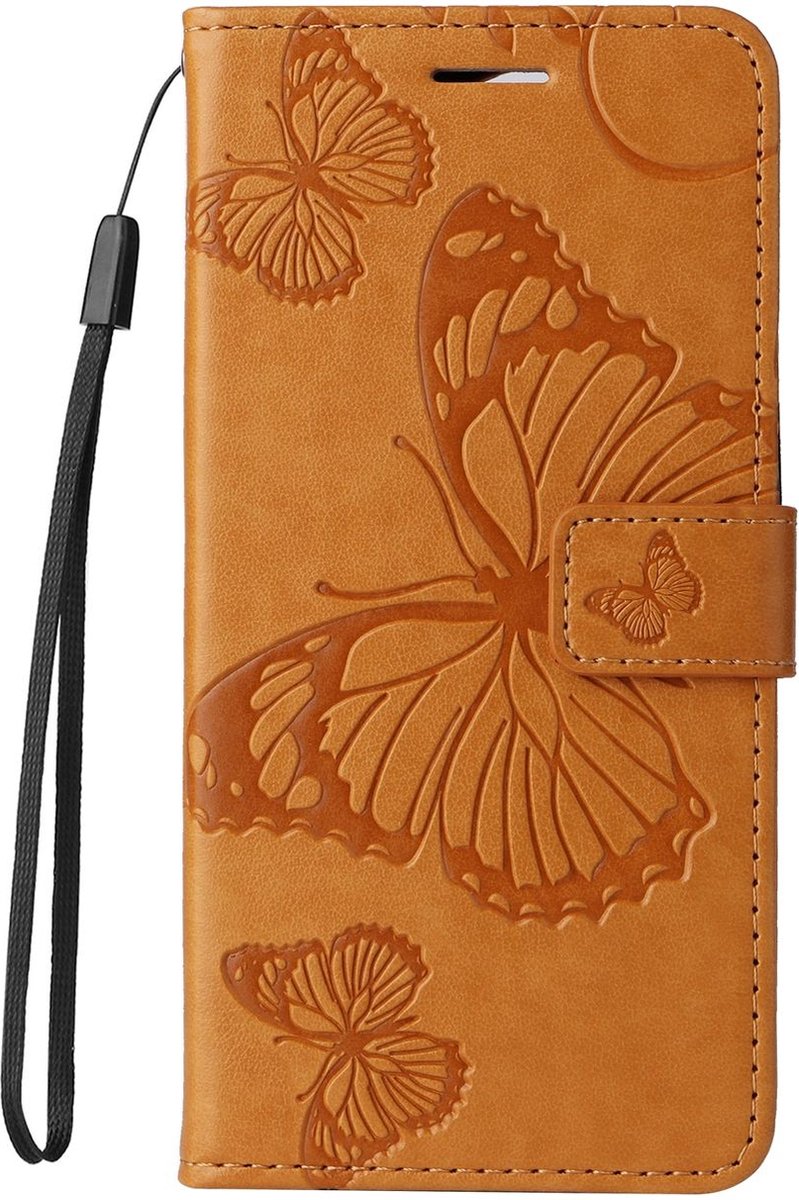 Mobigear Telefoonhoesje geschikt voor Apple iPhone 16 Pro Hoesje | Mobigear Butterfly Bookcase Portemonnee | Pasjeshouder voor 2 Pasjes | Telefoonhoesje voor Pinpas / OV Kaart / Rijbewijs - Cognac