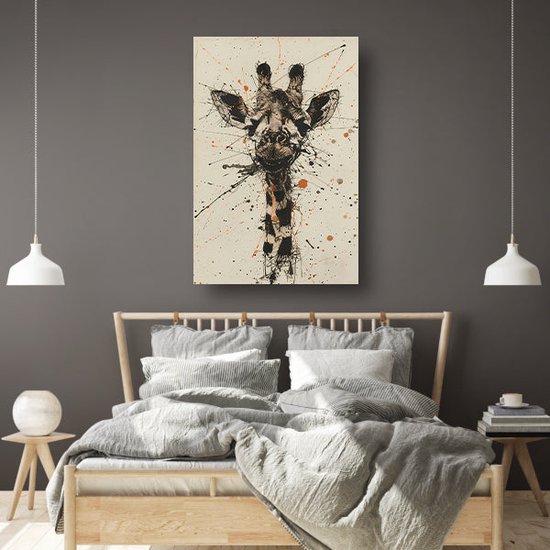 Giraffe wanddecoratie - Dieren schilderij - Canvas schilderij Spatten - Landelijke schilderijen - Canvas keuken - Woondecoratie canvas 75x100 cm