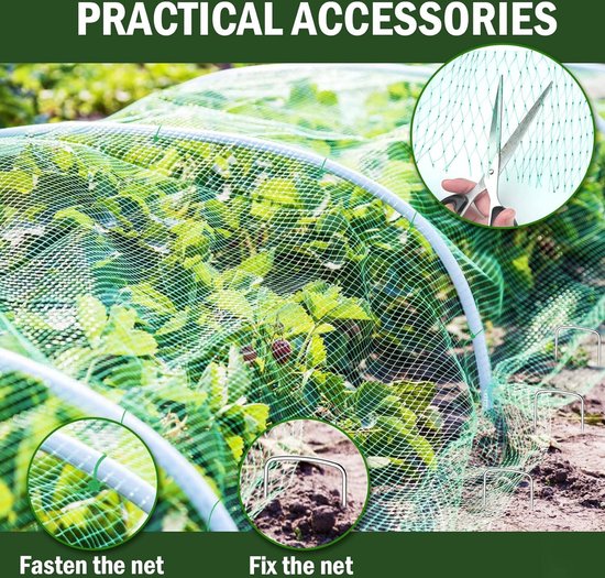 lampox Vijvernet, tuinnet, vogelbeschermingsnet, zwembadnet, fruitboomnet, vogelafweernet, bladnet, weer- en uv-bestendig, robuust, 15 x grondhaken en 15 x kabelbinders (4 x 5 m