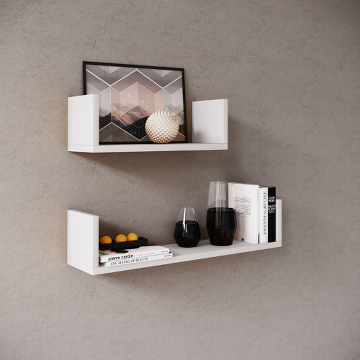 Set Van 2 Wandplanken 40x14.5 Cm En 60x14.5 Cm Britta-wit - Emob - Wandrek - Wit - Melamine; Spaanplaat