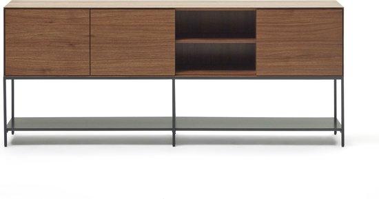 Kave Home - Vedrana 3-deurs dressoir in walnootfineer met stalen pootjes, 195 x 80 cm