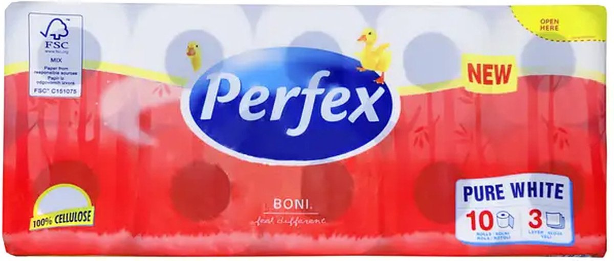 Perfex Toiletpapier Pure White delicate care 10 rollen 3 laags 100% cellulose