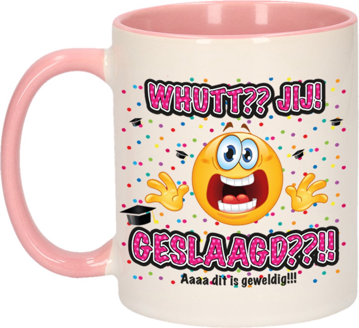 Bellatio Decorations Geslaagd cadeau mok - roze - Whutt jij geslaagd - keramiek - Ca. 300 ml
