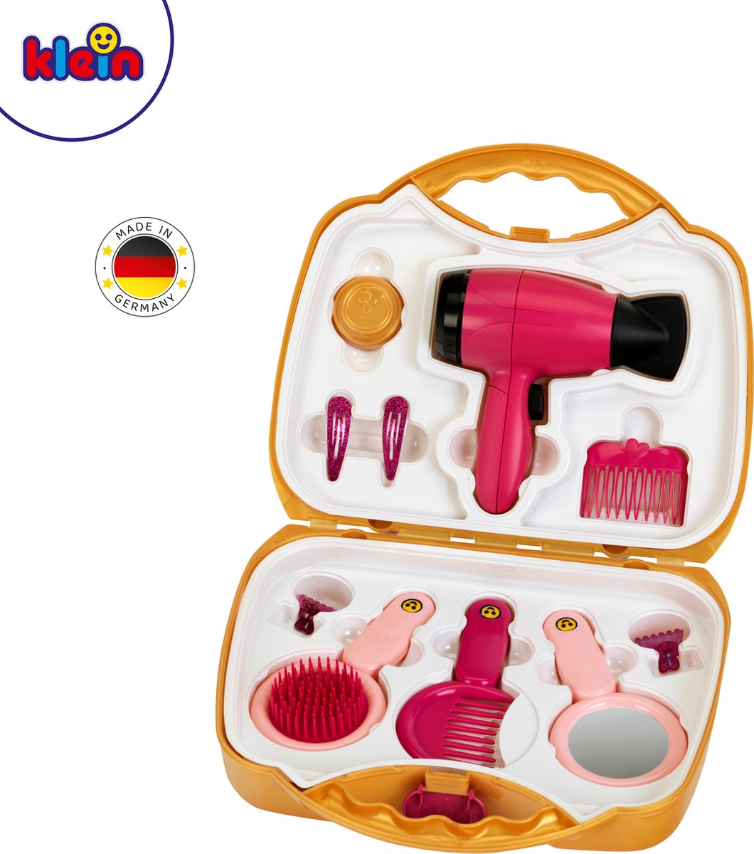 Klein Toys kapperskoffer - haardroger, handspiegel, borstel, kam en haaraccessoires - 27x9,5x23 cm - multicolor