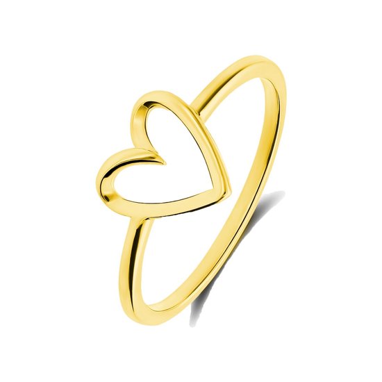 Lucardi Dames Zilveren goldplated ring hart - Ring - 925 Zilver - Goud - 16 / 50 mm