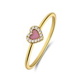 Lucardi Dames Zilveren goldplated ring een hartvormige Rhodonite gemstone - Ring - Staal - Goud - 15 / 47 mm