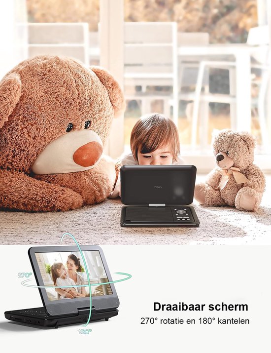 HD Zwenkscherm Draagbare DVD-speler - Geheugenafspeelfunctie en Synchronisatie - Ondersteunt Diverse Mediaformaten - Compact en Draagbaar Ontwerp voor Onderweg Entertainment van Ayangoods — afbeelding 4