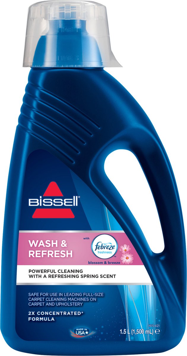 BISSELL Wash & Refresh Tapijtreiniger 1.5L - Geschikt voor SpotClean, PowerWash & Revolution - Krachtig Bissell Reinigingsmiddel met Febreze Blossom & Breeze - Diepe Vlekkenreiniger voor Tapijt en Vloerkleden - 1078N