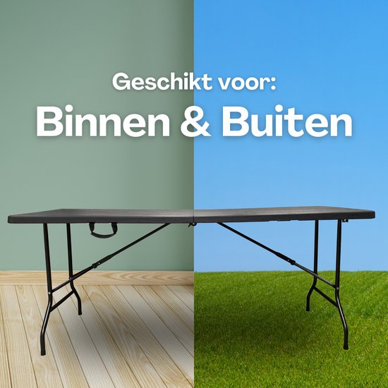 Zwarte klaptafel binnen en buiten 'Geschikt voor: Binnen & Buiten'.