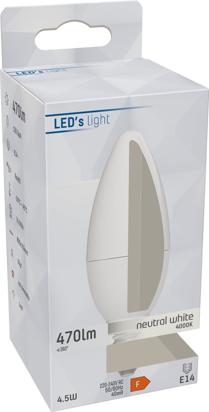 Lampe bougie LED's Light E14 LED - 470 lm - Lumière blanche froide - 1 lampe