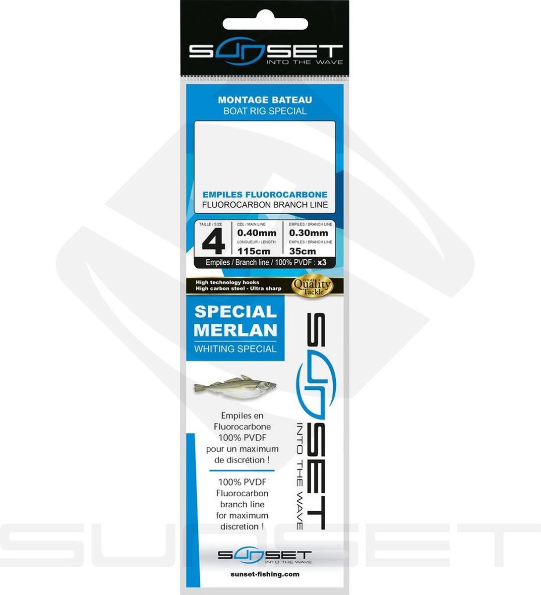 Sunset Boat Rig Special Fluorocarbon Branch Line Whiting Special 115cm (3 pcs) - Maat : Haak 4 - 0.40mm