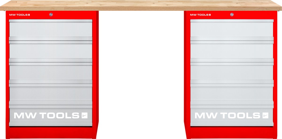 Modulaire werkbank Rubberwood met 2 ladekasten 5L 2000 mm MW Tools MOD20L55R