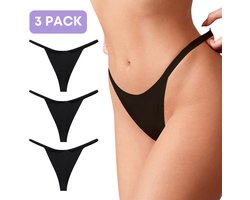 Naadloze string voor Dames - Zwart - Maat M - Set van 3 - Ultrazacht - Brazilian slip - string - Naadloos ondergoed dames - Seamless ondergoed dames - Invisible string - thong