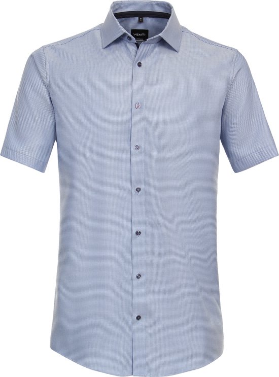 Chemise VENTI Modern Fit - manches courtes - dobby - bleu - Sans repassage - Taille du col : 38