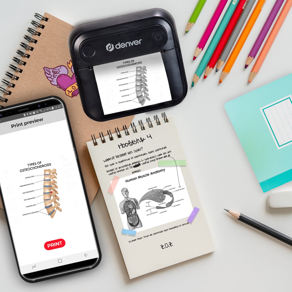 Denver Mini Pocket Printer - Sticker Printer - Thermisch Papier - Bluetooth - Mobiele Fotoprinter - MBP32B — afbeelding 3