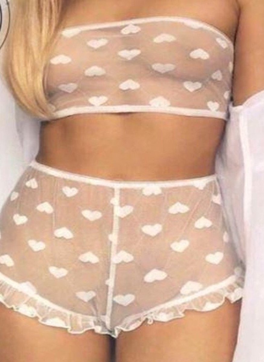 Goedkoopste CHPN - Lingerie Setje - Lingerie met Hartjes - Small - Sexy lingerie - Sexy ondergoed - Valentijnsdag - Wit - lingeriesetje - Underwear