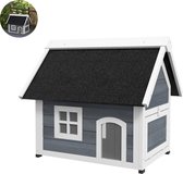 Kattenhuis - Voor buiten - Hok - Kooi - Bench - Ren - 2 verdiepingen - duurzaam - Grijs