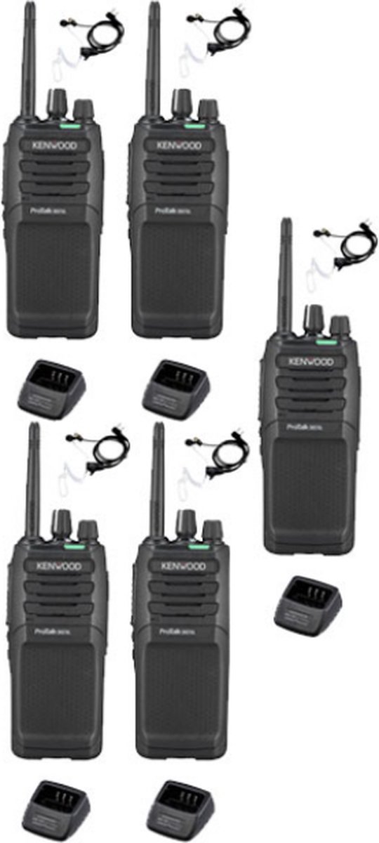 Set van 5 Kenwood TK-3701D IP55 Portofoon met beveiliging oortje en tafellader