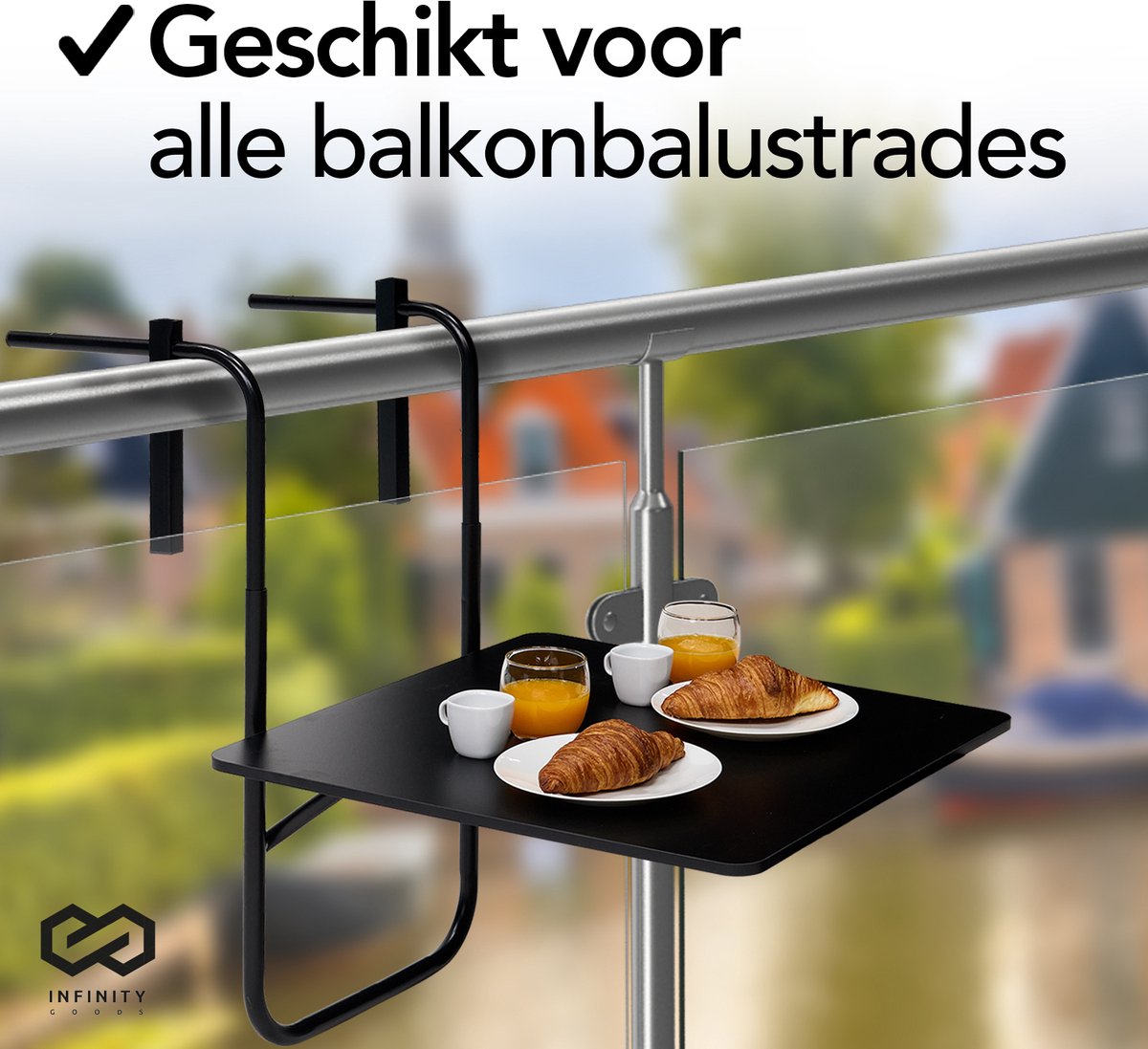 Infinity Goods Balkontafel - Inklapbaar - 60 x 60 CM - Verstelbaar - Hangend - Zwart thumbnail 2