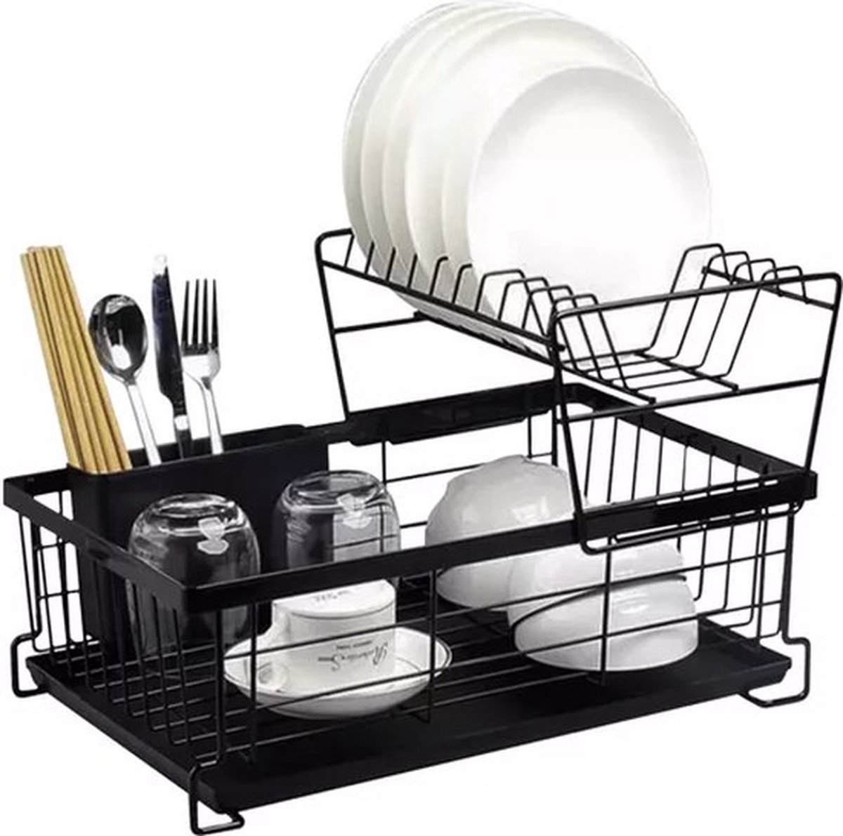 Goedkoopste Babij Cooking afdruiprek Met Lekbak - Zwart - Afwas Druiprek Droogrek Met Bestekmand