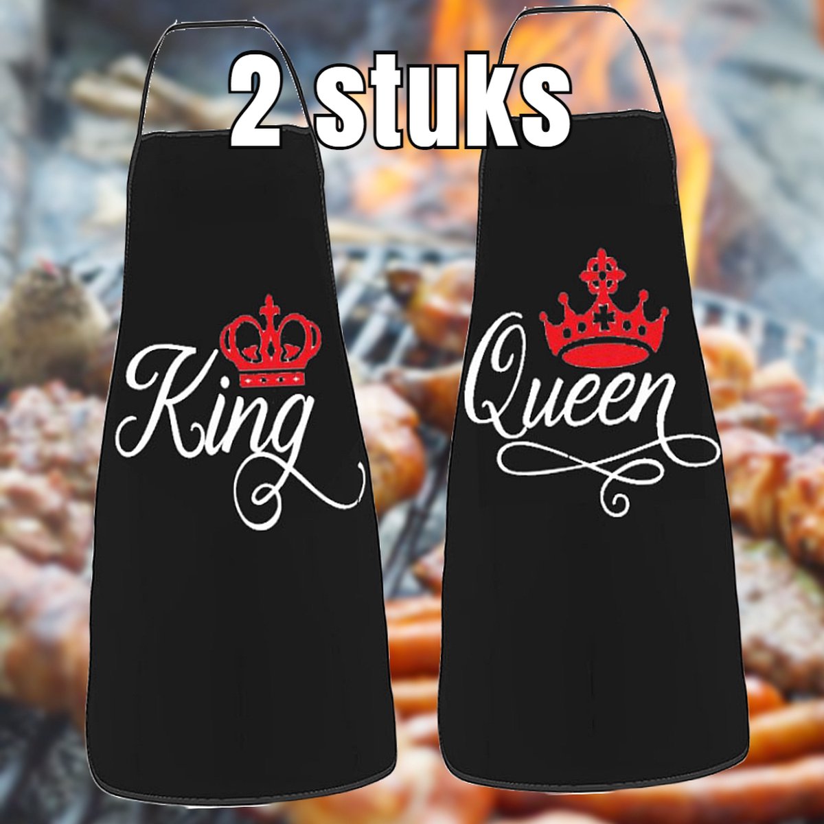 Allernieuwste.nl® SET 2 Stuks QUEEN en KING Keukenschorten Grill Barbecue BBQ Schorten - Cadeau Idee - 60 x 80 cm SET 2 STUKS