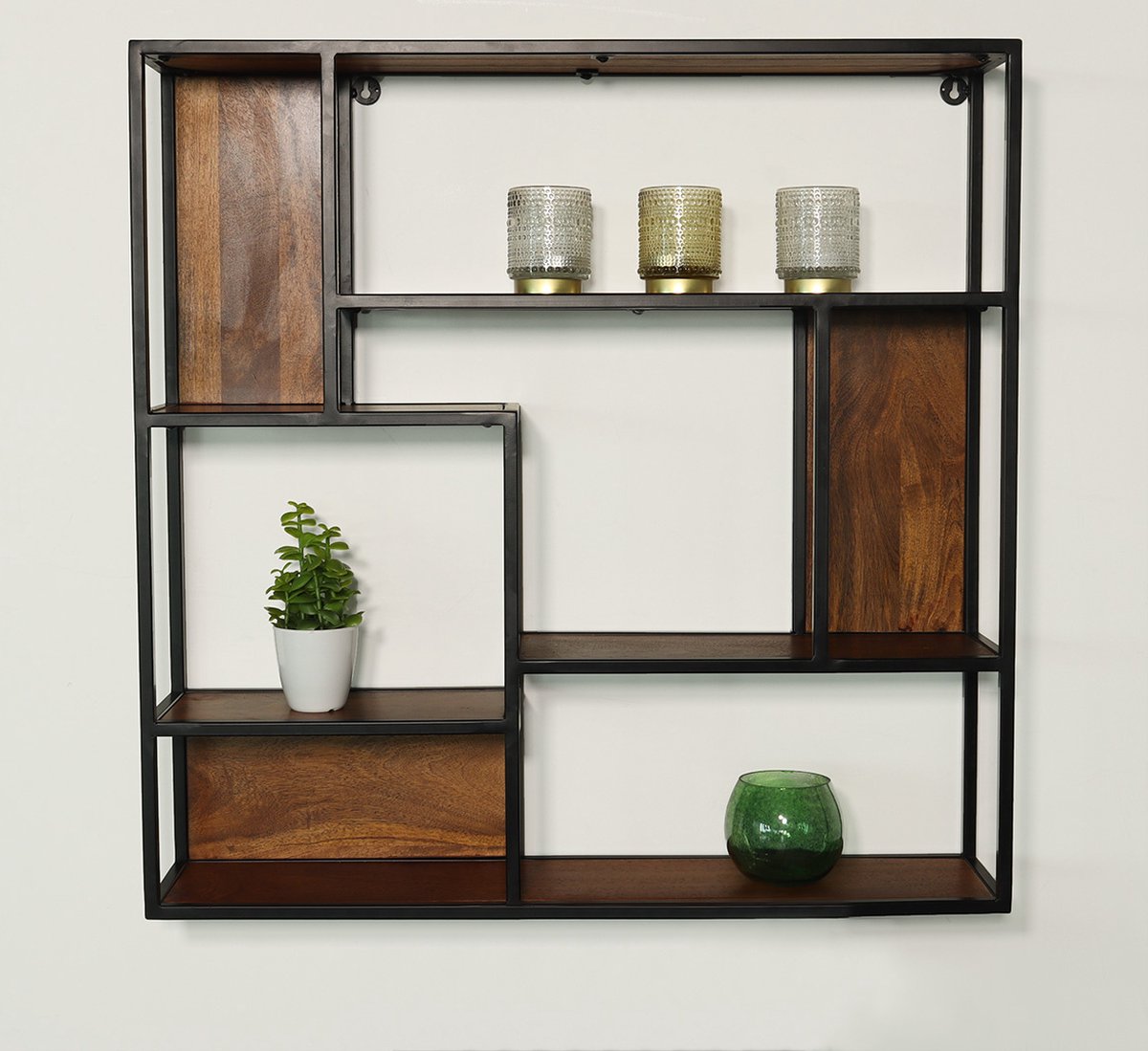 Wandrek Emma vierkant industrieel mangohout 75cm bruin muurdecoratie mango hout