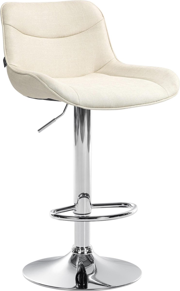 CLP Vonore Barkruk - Met rugleuning - Met voetensteun - Verstelbaar - Metalen frame - Stof - chroom/creme
