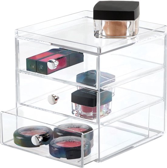 iDesign Make-up organizer voor laden | hoogwaardige opbergdoos voor make-up, cosmetica en meer | ladekast met 2 laden | transparant plastic, 17,8 x 12,7 x 16,5 cm