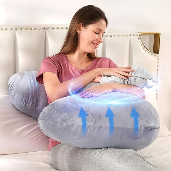 Zwangerschapskussen XXL J-vormig Lichaamskussen Grijs 140 x 80 cm Uitwasbare hoes - Zijslaapkussen Voedingskussen Borstvoedingskussen Body pillow voor Zwangere Vrouwen van Koala Babycare — afbeelding 2