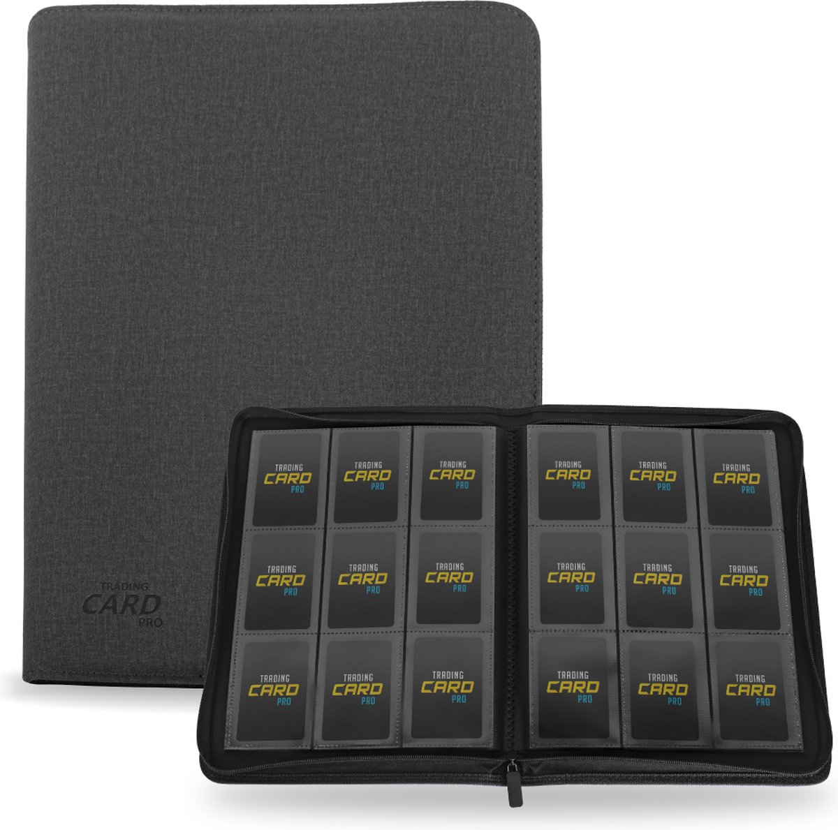 TradingCardPro - Premium verzamelmap voor 360 Kaarten - Binder Map voor Pokémon kaarten - 9 Pocket - Luxe Card Binder met Ritssluiting - 20 Pagina's - A4 Formaat - Grijs
