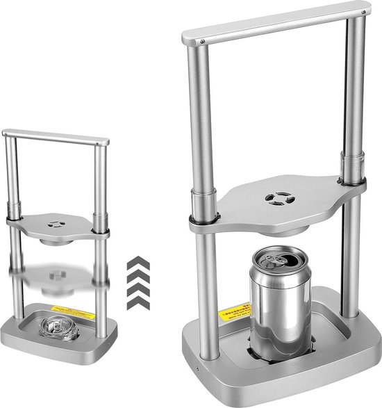 Foto: Voetbediende blikpers 250 600 ml metaal blikkenbreker veer recycling aluminium blikjes bierblikjes pet flessen zilver