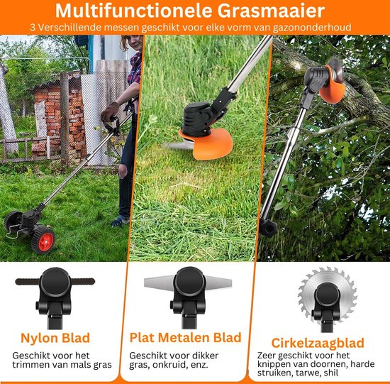 Zweefmaaier - Bosmaaier Electrisch - Grastrimmer met Accu - Grasmaaier - Handmaaier met Wielen - Zwart met Rood van Merkloos	 — afbeelding 4