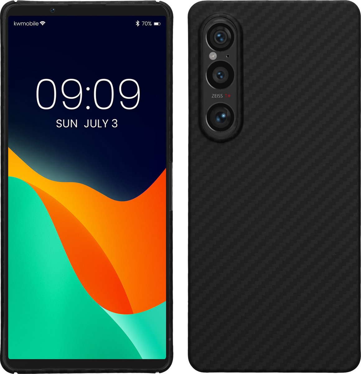 kalibri hoesje geschikt voor Sony Xperia 1 VI - aramidehoes voor smartphone - mat zwart