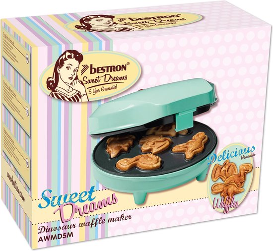 Bestron Wafelijzer - AWMD5M - 700W - Mini cakes - Dino vorm - Mint - 5 jaar garantie — afbeelding 4