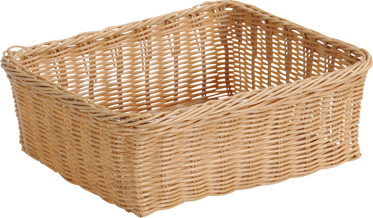 Kesper Brood/fruit mandje - gevlochten kunststof - lichtbruin - rechthoek - L32 x B26 x H11 cm - broodmandjes - serveermandjes - fruitmanden