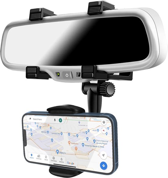 Smartphone houder voor in de auto 360° Draaibare Spiegelbevestiging Zwart