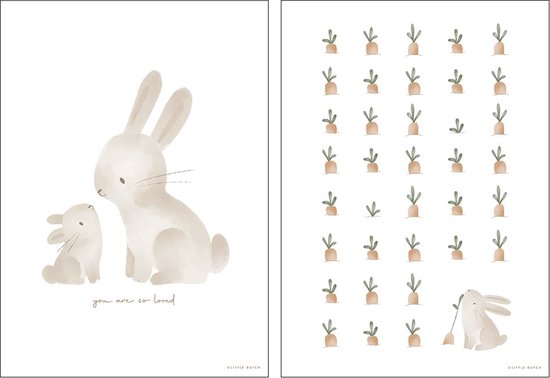 Little Dutch Poster - Maat A3 - Poster Kinderkamer Jongens & Meisjes - Multicolour - Baby Bunny